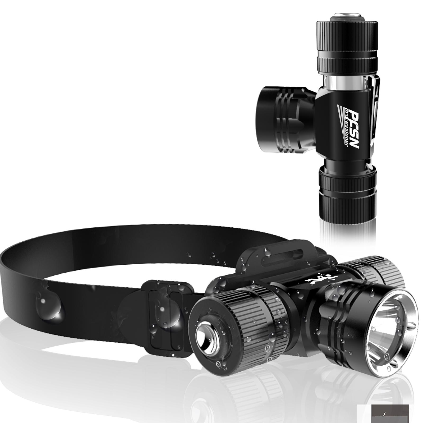 Scuba Diving Headlamp Dive Flashlight - PFSN Professional Underwater Headlight IPX68 Waterproof, 1200 Lumens, 4 Modes, 4800mAh Rechargeable Battery Powered, Dive Light Best for Snorkeling, Caving 